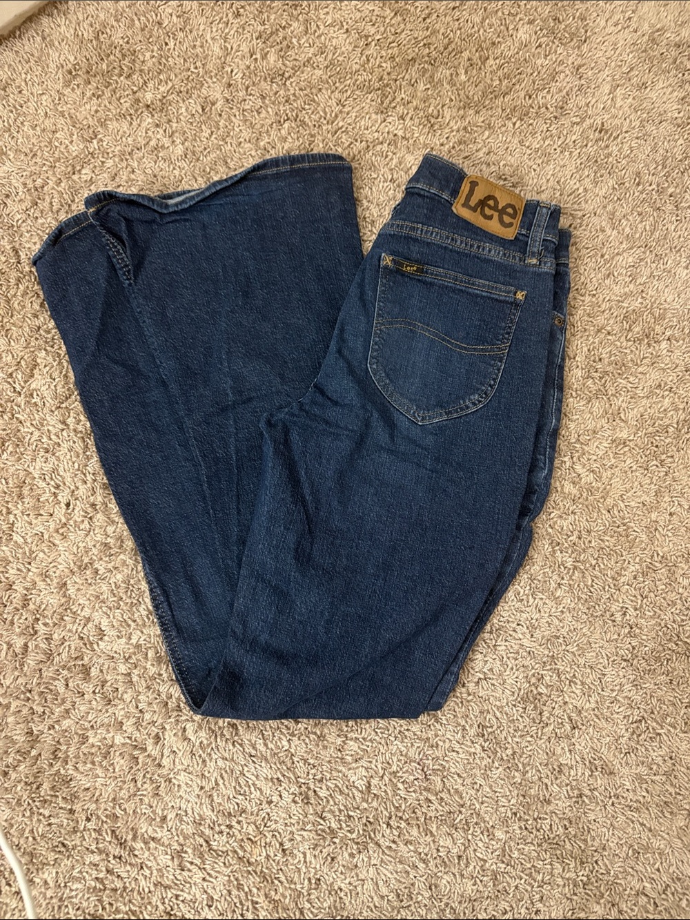 Lee Dark Blue Wide-Leg Jeans with Leather Patch